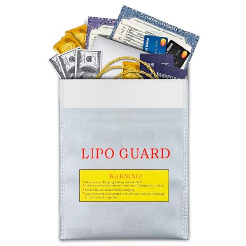 Bolsa Ignífuga para Dinero 23 * 30cm Apta para el Transporte de Baterías - Guardar Dinero/Documentos/Joyas/etc... en Caja Fuerte - Sobre Resistente al Fuego (Gris)