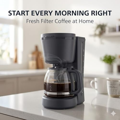 Image of Drumstone (1 Year Warranty Drip Coffee Maker Machine with Glass Carafe, Automatic Filter Coffee Machine, Anti Drip Function, Keep Warm Plate for Home & Office Use
