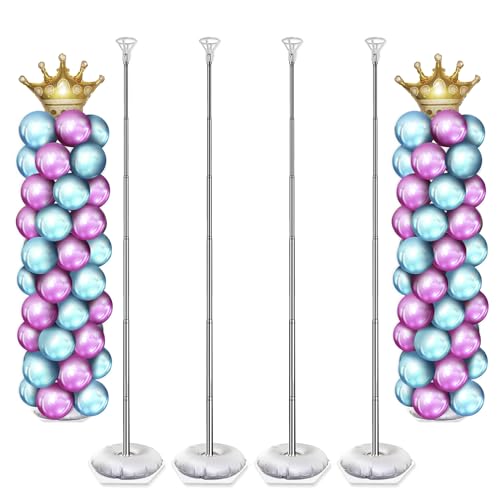 Image of Balloon Column Stand Kit Set Of 4, Balloon Tower for Floor with Base and Metal Telescopic Pillar（6.6ft Adjustable Height）for Graduation,Birthday, Wedding Party Decoration