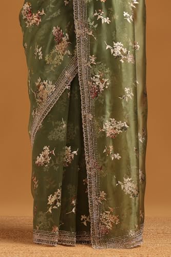 Image of Soch Womens Organza Floral Saree With Stone Work