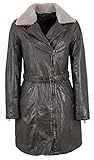 GIPSY GIRLS GWDarcy LATEV Damenmantel mit Gürtel und Lammfellkragen, Farbe:anthracite, Größe:XL