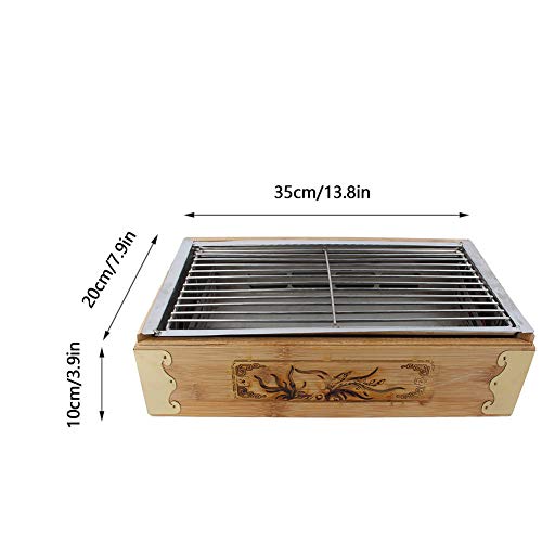 Churrasqueira portátil, churrasqueira com alça de aço inoxidável de alta resistência, caixa de madei