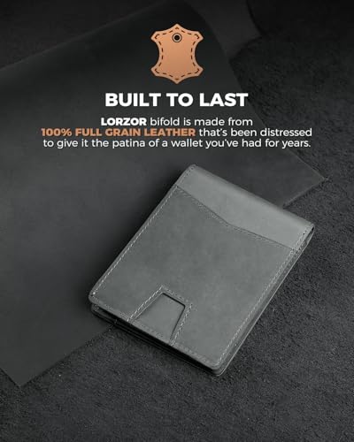 Image of LORZOR Mens Wallet with AirTag Holder, Bifold Full Grain Leather RFID Blocking AirTag Wallet with ID Window Gifts for Men, Dad, Husband, up to 12 Cards