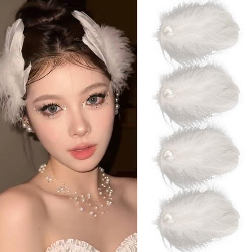 4 Piezas Broches para el Cabello con Plumas Blancas, Perlas Artificiales, Estilo Ballet para Mujeres y Niñas miniatura 1