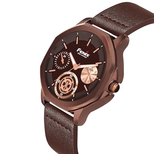 Image of FENIX Time Concept Men's Brown Chronograph Analogue Watch with Leather Strap (Brown)