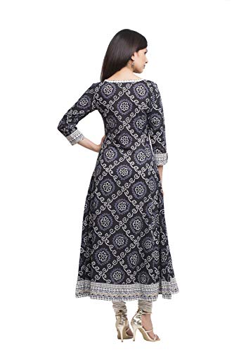 Yash Gallery Women's Cotton Bandhej Print Round Neck and 3/4 Sleeve Indian Anarkali Kurta For Summer