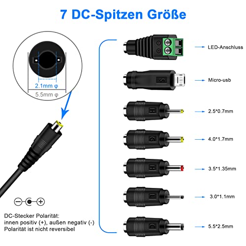 Universal Netzteil 3-12v, aifulo 40W Universal AC DC Adapter Steckernetzteil mit 7 Abnehmbaren Steckern für 3V 4.5V 5V 6V 7.5V 9V 12V Haus Elektronik LED-Streifen mit USB Anschluss - 3000mA Max
