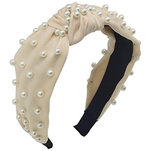 MHDGG Pearl Headbands Headbands for Women,1Pcs Elegant Wide Headbands Knot Headbands for Women Headwear Barrette Styling Tools Accessories,Cream White Cover