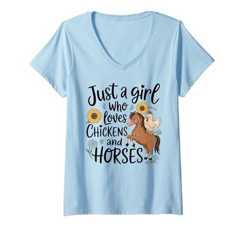 Mujer Solo una chica que ama el pollo & Caballos Granjeros Mujeres Camiseta Cuello V