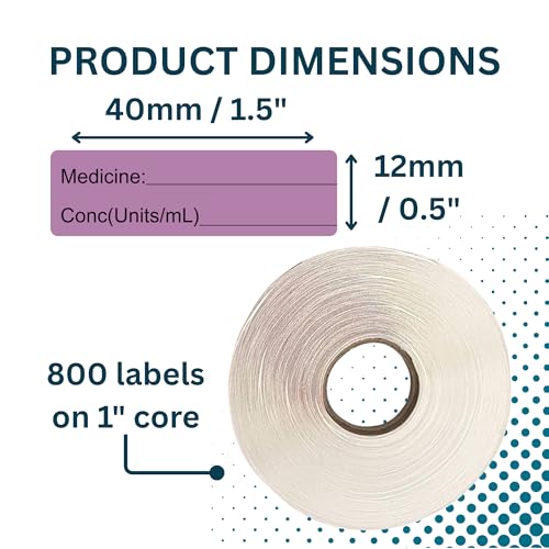 Image of Violet Medicine Syringe Labels (Units /mL) - 800 Medication Labels Stickers, 12mm x 40mm, for Hospitals, Pharmacy & Vet