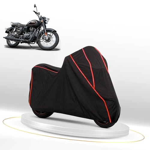 Image of Waterproof Bike Cover for RE Bullet 350 | Dustproof, UV Heat Resistant & Windproof with Full Bottom Elastic, Heavy Duty Triple Stitched - Black Polyester