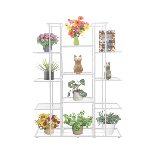 5 Tier 14 Potted Metal Large Plant Stand for Indoor Outdoor Flower Pot Display Planter Shelf, White