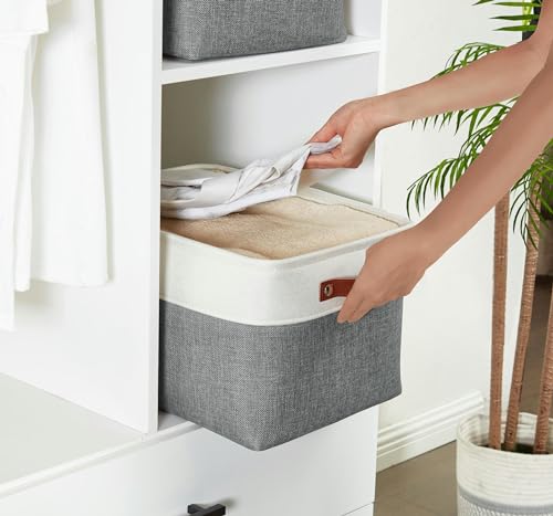 Image of DECOMOMO Storage Bins Fabric Storage Baskets for Shelves, Linen Closet Organization Toys Nursery (Slate Grey and White, Large - 4 Pack)