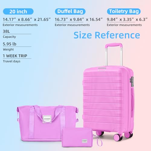 Image of LARVENDER Carry On Luggage 22x14x9 Airline Approved, Suitcases with Wheels | Hardside PP Carry On Suitcase with Duffel Bag, Luggage Sets for Women Men, TSA Lock, Neon Pink