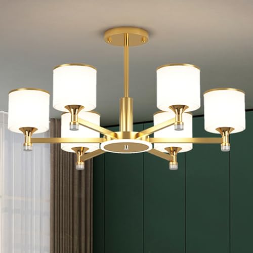 Modern Golden Chandelier Ceiling Light Dimmable LED Tricolor Pendant Lights Modern Flush Mount Ceiling Lamp for Dining Room Living Room Kitchen island Hallway Entryway Foyer(6-Light)