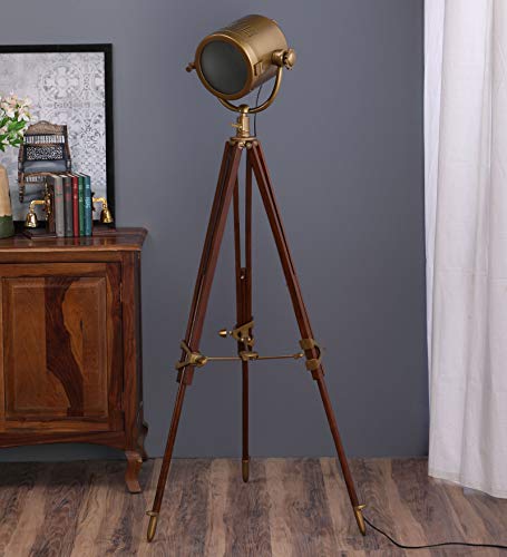Image of Modern Metal Floor Lamp for Living Room, Bedroom & Office | 132 cm Tall Standing Lamp with 25.5 cm Decorative Shade & 20 cm Stable Base | Minimalist Corner Light for Home Decor | Yellow Finish