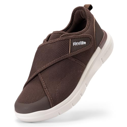 FitVille Diabetiker Schuhe Herren Extra Weit Gesundheitsschuhe mit Klettverschluss Senioren Orthopädische Schuhe Hausschuhe Walking Schuhe für Geschwollene Füße Schwarz Braun Gr.40-50