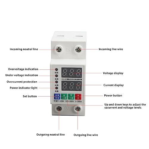 Image of 2 Phase DIN Rail Voltmeter, 120‑300V 1A‑63A DC Miniature Circuit Breaker, Digital Voltmeter Ammeter Power Meter, Automatic and Manual Opening and Closing Functions for Circuit Safety