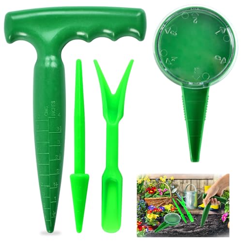 Dereine 4pcs Pflanzhilfe Garten Pflanzhilfe für Blumenzwiebeln Pflanzlocher Seed Dispenser Pikierstab Pflanzmaschine Grün Einpflanzhilfe für Sukkulenten Gemüse und Blumen