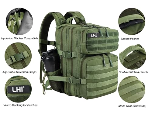 Image of LHI Tactical Military Backpack for Men and Women 25L /35L Army Assault Pack Bag Small Rucksack with Bottle Holder