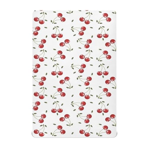 Image of Crib Sheets for Boys Girl Red Cherrys Breathable Mini Crib Mattress Sheets Fitted,Toddler Baby Sheets for Crib Mattress 39 * 27 * 5In