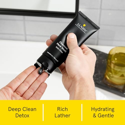 Image of Lumin Charcoal Face Wash for Men - Daily Detox Cleanser, Hydrating Face Wash, Gently Removes Dirt & Oil, Unclogs Pores, Exfoliates, Refreshing Skincare for All Skin Types, 3.4oz
