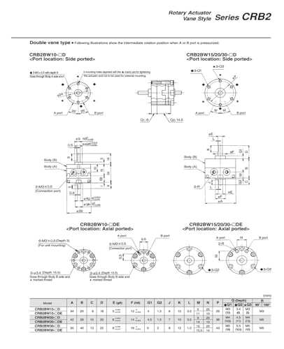 Vérin pivotant rotatif à palettes pneumatique CRB2BW15 CRB2BW30