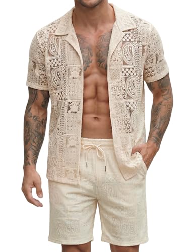 Csqopt Men's Mesh Shirt and Shorts Set Summer Outfits Fashion