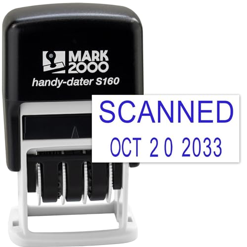 Mark 2000 Self-Inking Rubber Date Office Stamp with Scanned Phrase & Date - Blue Ink (Handy-Dater S160), 12-Year Band
