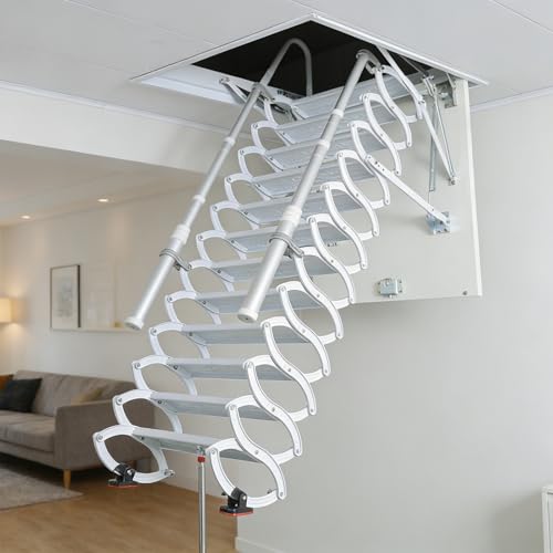 9.8FT Ceiling Mount Attic Ladder, Hidden Retractable