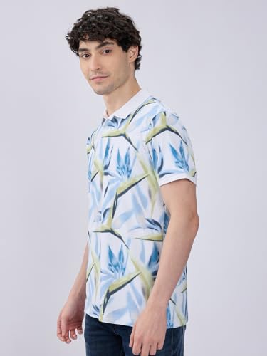Image of Spykar Men's Slim Fit Polo Neck Half Sleeve Printed Casual T-Shirt