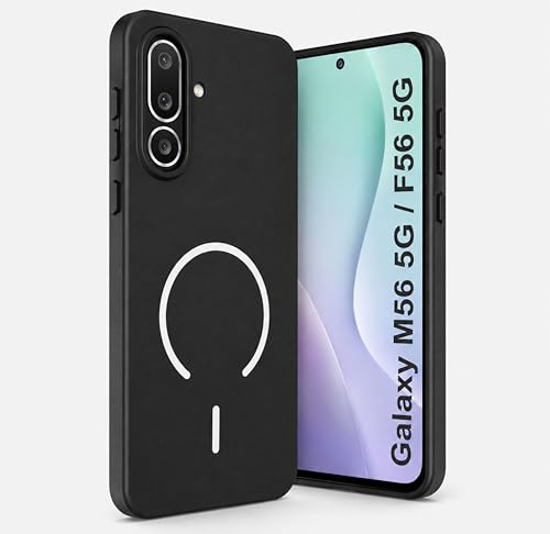 Image of SBMS Silicone Back Cover Case for Samsung Galaxy M56 5G / F56 5G | Soft Micro-Fibre Lining Inside | Magsafe Print On Back Side Camera Protection Bump | Shockproof Case Galaxy M56 5G (Black)