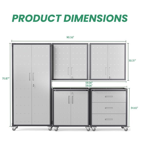 Image of Garage Cabinet System | Heavy Duty Steel All-in-One Modular Garage Cabinet Set for Ultimate Workshop Organization | Easy Assembly Garage Storage Cabinets & Tool Bench