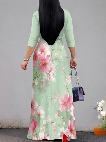 Image of PinkPatty Plus Size Maxi Dresses for Women Casual Flowy Long Dress 3 /4 Sleeve V Neck Wrap Dress with Belt