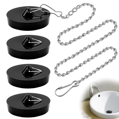 4 Stück Abflussstopfen Ø 45-42mm waschbeckenstöpsel stöpsel waschbecken badewanne mit 50cm Kette Schwarz spülbecken spüle stöpsel badewannenstöpsel stopfen für abflussstopfen waschbecken küchenspüle