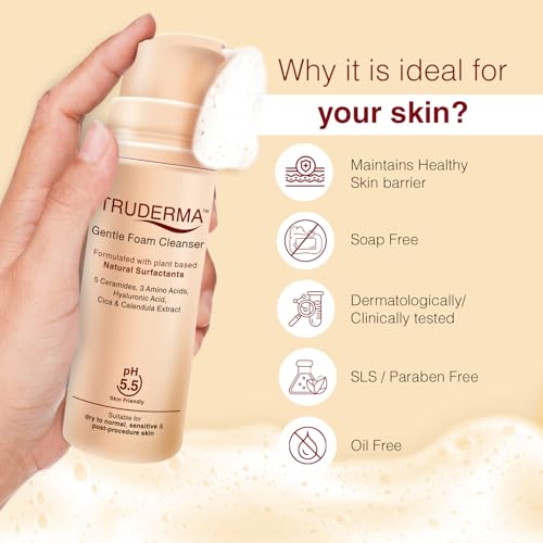 Image of Regaliz Truderma Gentle Foam Cleanser | With Ceramides, Hyaluronic Acid, CICA & Calendula Extract | Gentle Foaming Face Wash for Sensitive, Dry & Normal Skin | 140 ml