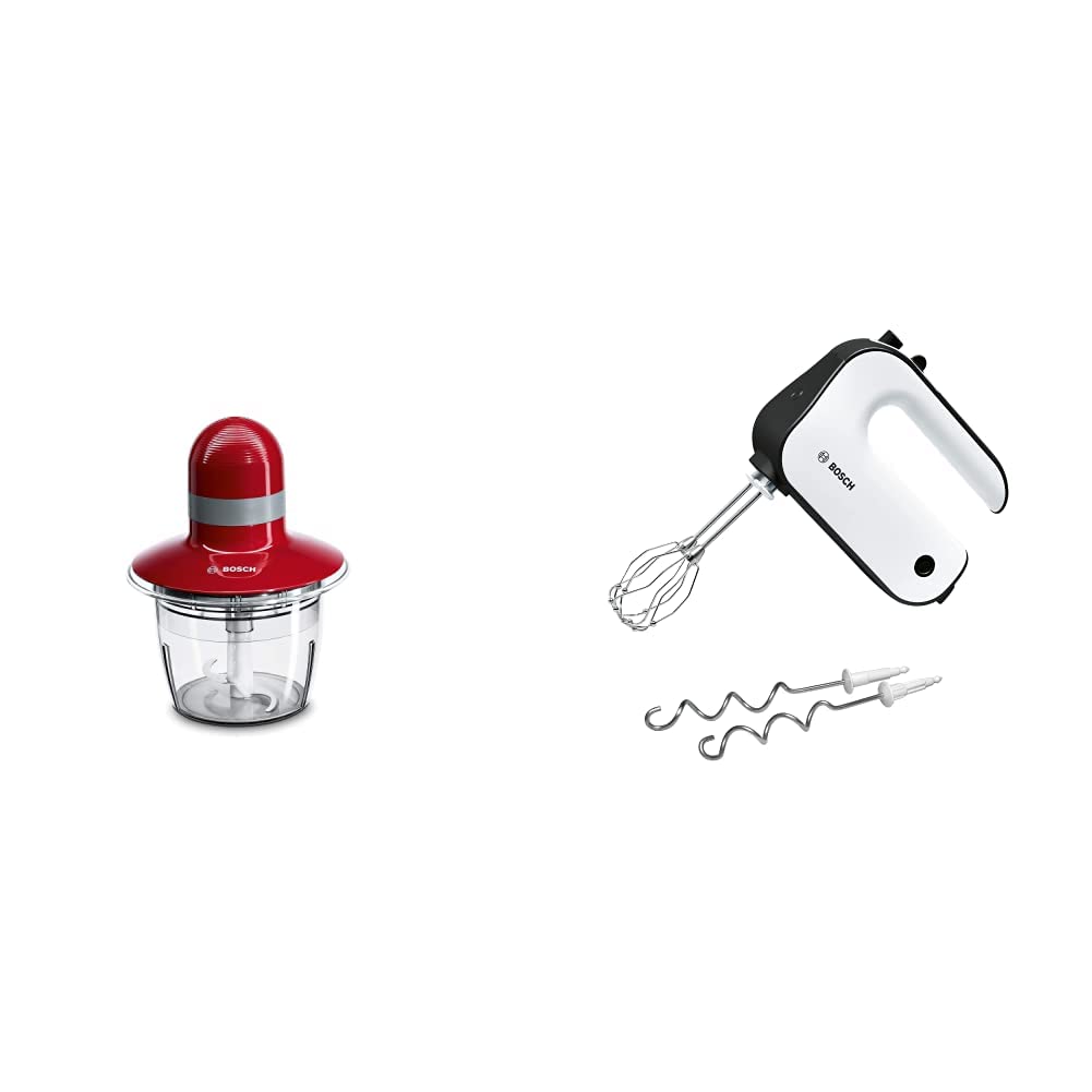 MMR08R2 Hachoir, 400 W, 0.8 liters, Rouge & MFQ4020 – Batteur à main polyvalent avec fouets et crochets pétrisseurs – Puissance de 450 W – Couleur : Anthracite/Blanc