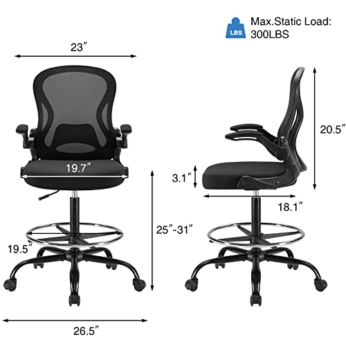 Fefances Drafting Chair Tall Office Chair For Standing Desk Chair Adjustable Height Stool Chair Black #TOP2