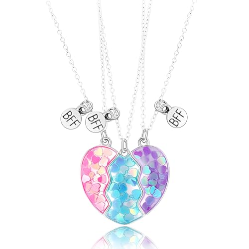 THQAE BFF Collares para 3, Best Friends Cadena con Colgante De Medio Corazón Collar De Amistad con Empalme Juego De 3 Joyería Siempre Amigos Regalos para Mujeres y Niñas
