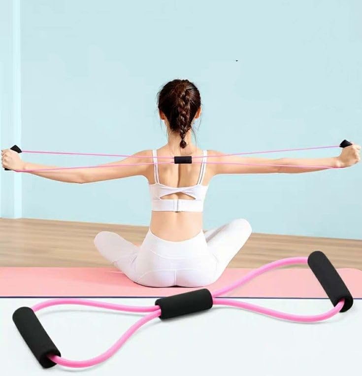 Image of RK Prime Figure 8 Resistance Band with Foam Handles | Dual-Tube Natural Rubber | Arms, Shoulders, Back & Chest Toner | Home Gym, Yoga, Pilates & Rehab | Light Resistance 3.5 kg (8 Shape)