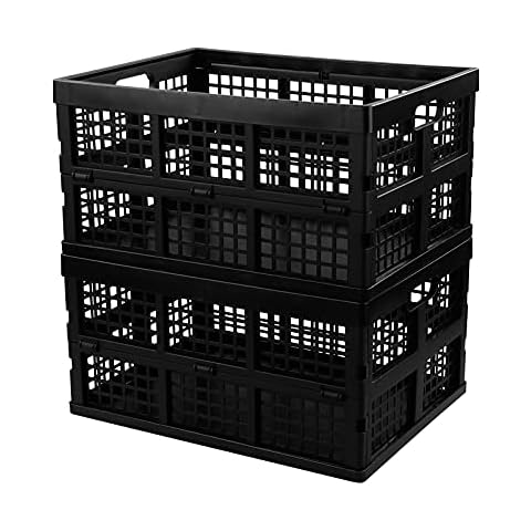Neadas 34 L Black Plastic Folding Storage Crates, Collapsible Crates, 2 Packs Cover