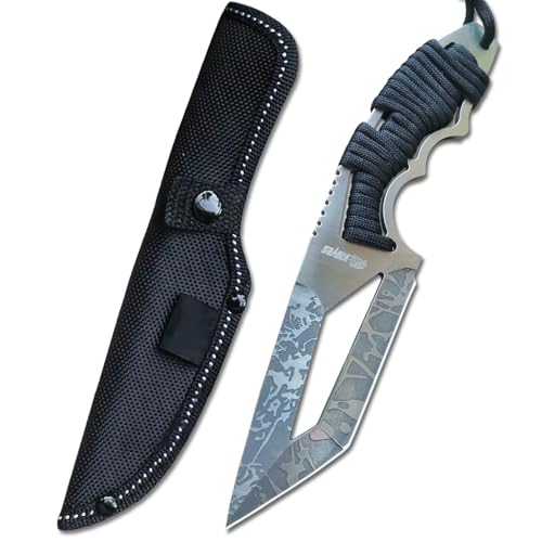 DOOM BLADE 8.07' Fixed Blade Hunting Knife with Nylon Sheath, Survival Knife,Full Tang Bowie Knife with Paracord Handle,For Hunting, Camping,Bushcraft,Man Woman Gift(Black)