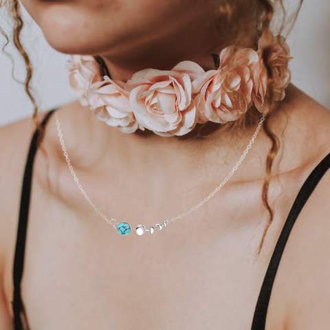 sedmart Moon Phase Turquoise Jewelry Necklace for Women Girls,Natural Stone Opal Silver Necklace Valentine's Day Jewelry Gifts for Women,Mothers Day Birthday Gifts3