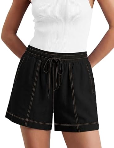 LOMON Women's Casual Linen Shorts Elastic Waisted Drawstring Summer Shorts with Pockets — $14.99 (25% off)