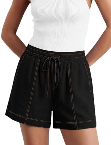 Image of LOMON Women's Casual Linen Shorts Elastic Waisted Drawstring Summer Shorts with Pockets