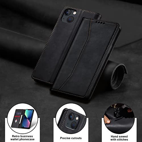 Image of Jasonyu Flip Wallet Case for iPhone 13,Leather Magnetic Folio Cover with Card Holder,Kickstand - TPU Shockproof Durable Protective Phone Case,Black