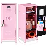 Vercraft 2 Pcs Mini Metal Locker Storage with Lock and 2 Keys 10.8 Inch Small Money Security and Cash Safe Box for Jewelry Back to School Home Office Desktop Container(Pink)