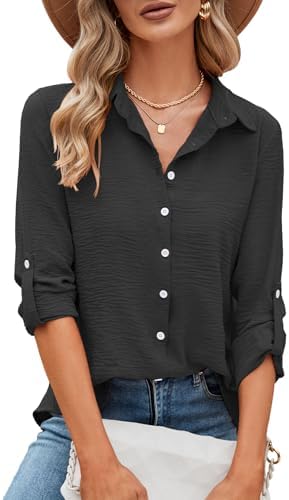 Odosalii Damen V-Ausschnitt 3/4 Ärmel Chiffon Causal Lässige Elegant Bluse | Fashion Oberteile Oberteil Tops Langarmshirt Shirts Tunika Hemd