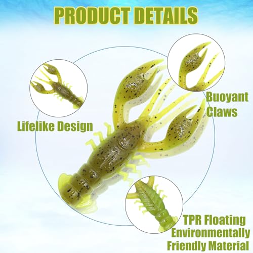 Senko Worms 50pcs Soft Plastic Worms Fising Lure for Bass Fishing Crawfish Lure Stick Swimbait Minnow with Ned Rig Kit (2.5\" Crawfish Lures Ned Rig Kit) - Thumbnail 4