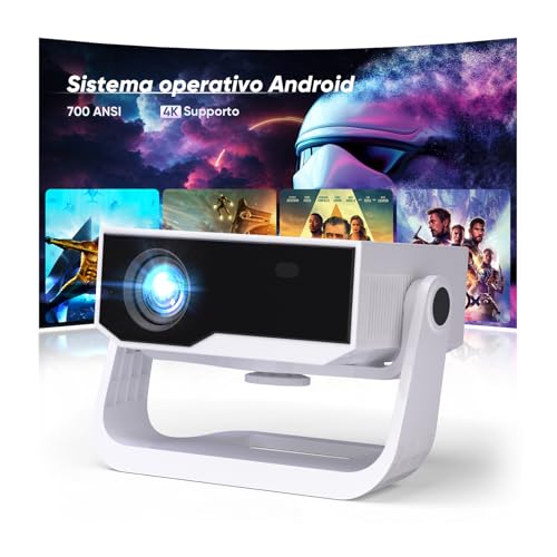 Videoproiettore intelligente Wielio Android 11, FHD 1080P compatibile 4K, WiFi6 e BT5.2, 700ANSI, supporto regolabile 120°, messa a fuoco elettronica, correzione trapezoidale per iOS/Android/Switch